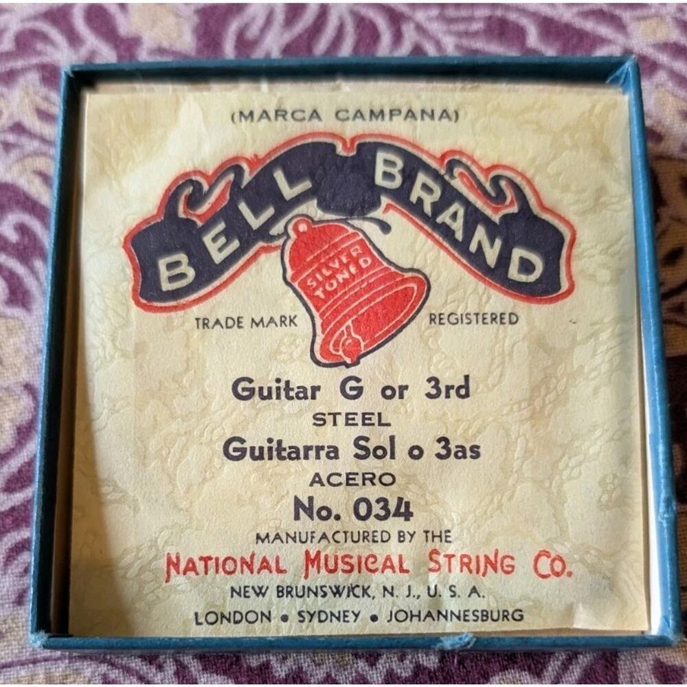 4 Bell Brand Steel Guitar String G 3rd by National Music Co. + Box Rare